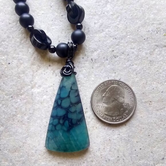 Stunning & One-of-a-kind! Blue & Black Dragonvein Agate Beaded Stone Choker! - Picture 6 of 11